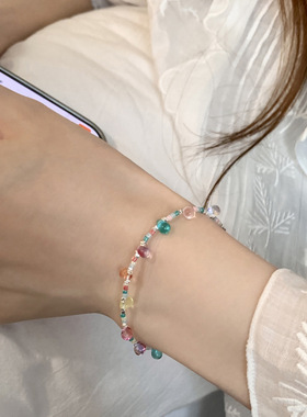 彩色串珠碎银灯泡七彩手链女ins小众设计感手饰百搭配饰女多巴胺
