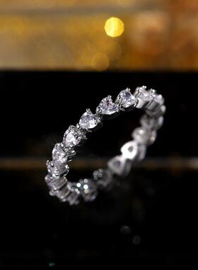 轻奢欧美简约首饰 甜美ins风整圈心形锆石戒指女 情人节礼物指环