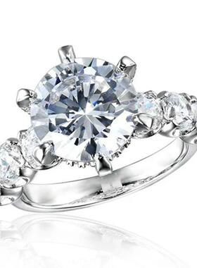 轻奢欧美创意新款热卖 时尚简约白色锆石戒指 结婚首饰品直供