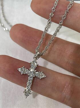 轻奢超闪十字架吊坠项链女设计感小众个性简约百搭气质颈链锁骨链