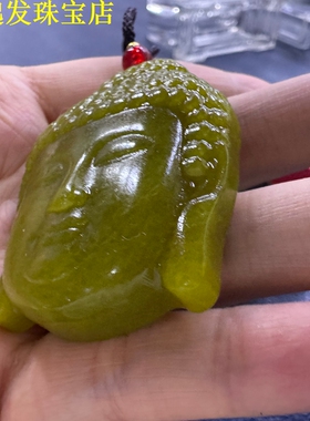 天然岫玉佛头牛油果吊坠手工雕刻玉石仿古配饰男款女款项链清货礼