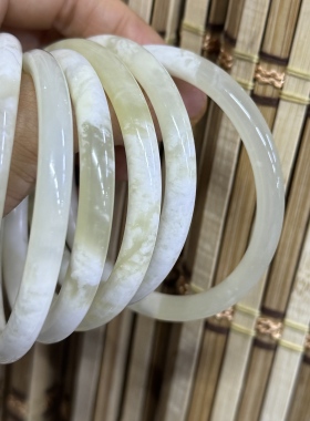 天然岫玉叮当细圆条玉石手镯