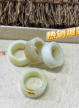 【22+圈口扳指】岫玉直切白玉花玉扳指一物一图网红同款春上新