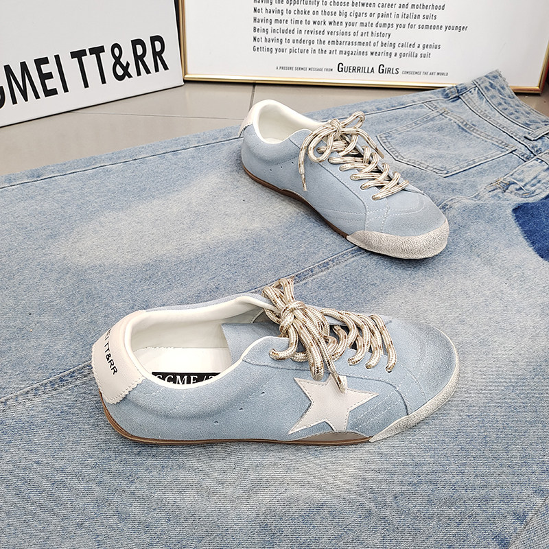 TTRR正品磨砂皮平底星星圆头德训鞋2026春款韩版擦色做旧滑板女鞋,淘宝优惠券,粉丝福利购,淘宝优惠卷