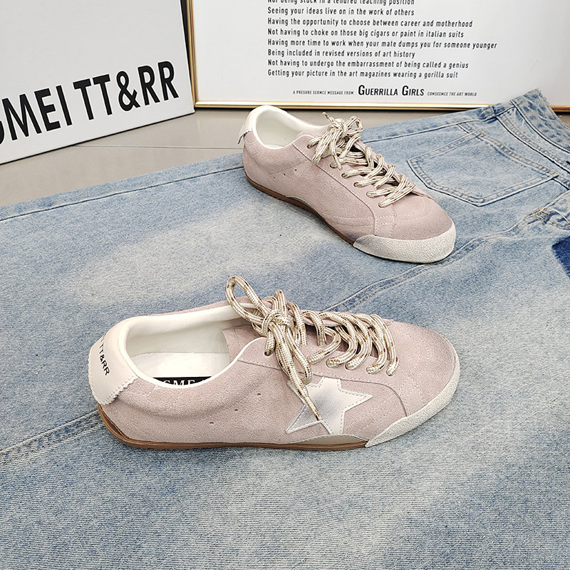 TTRR正品磨砂皮平底星星圆头德训鞋2026春款韩版擦色做旧滑板女鞋,淘宝优惠券,粉丝福利购,淘宝优惠卷