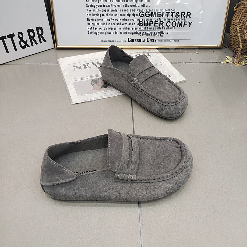 TTRR正品豆豆真皮女鞋2026春款两穿磨砂皮平底拼接休闲鞋百搭韩版,淘宝优惠券,粉丝福利购,淘宝优惠卷