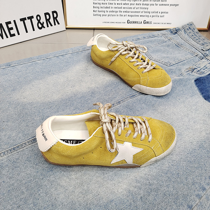 TTRR正品磨砂皮平底星星圆头德训鞋2026春款韩版擦色做旧滑板女鞋,淘宝优惠券,粉丝福利购,淘宝优惠卷