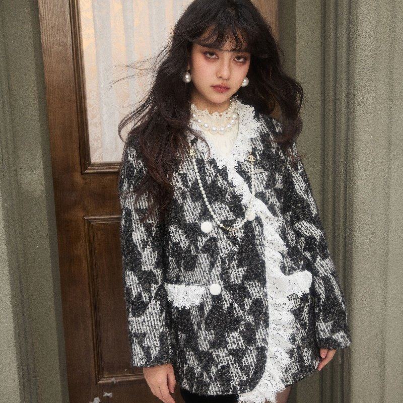 CLOUDSEASON粗花呢蕾丝边女外套2026新款外套设计感羊毛外套上衣,淘宝优惠券,粉丝福利购,淘宝优惠卷