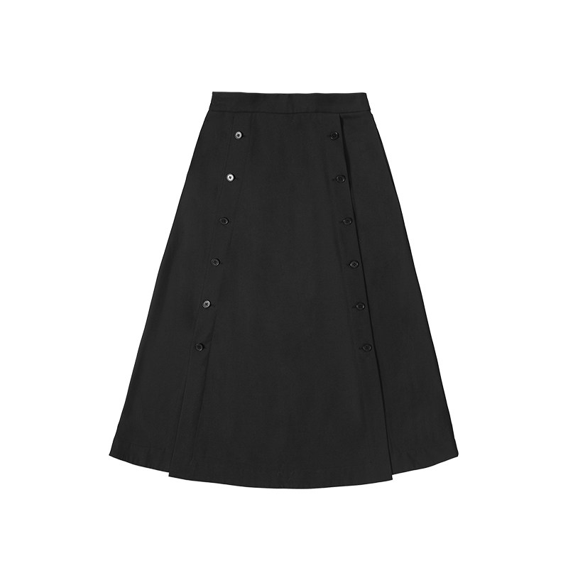 DOSORDONTS原创黑色双排扣解构羊毛半裙气质a字裙女中长款裙子,淘宝优惠券,粉丝福利购,淘宝优惠卷