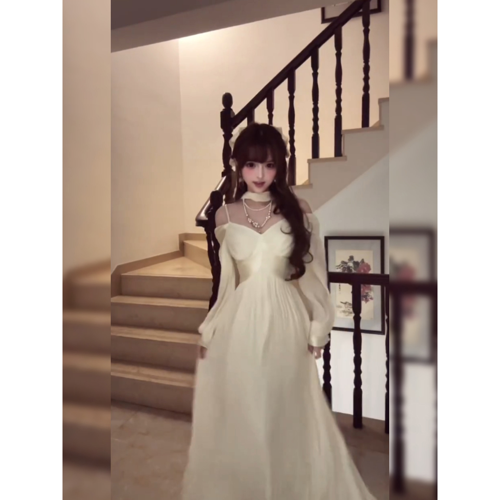 大码胖mm法式温柔风白色V领泡泡袖连衣裙女秋季收腰显瘦气质长裙,淘宝优惠券,粉丝福利购,淘宝优惠卷