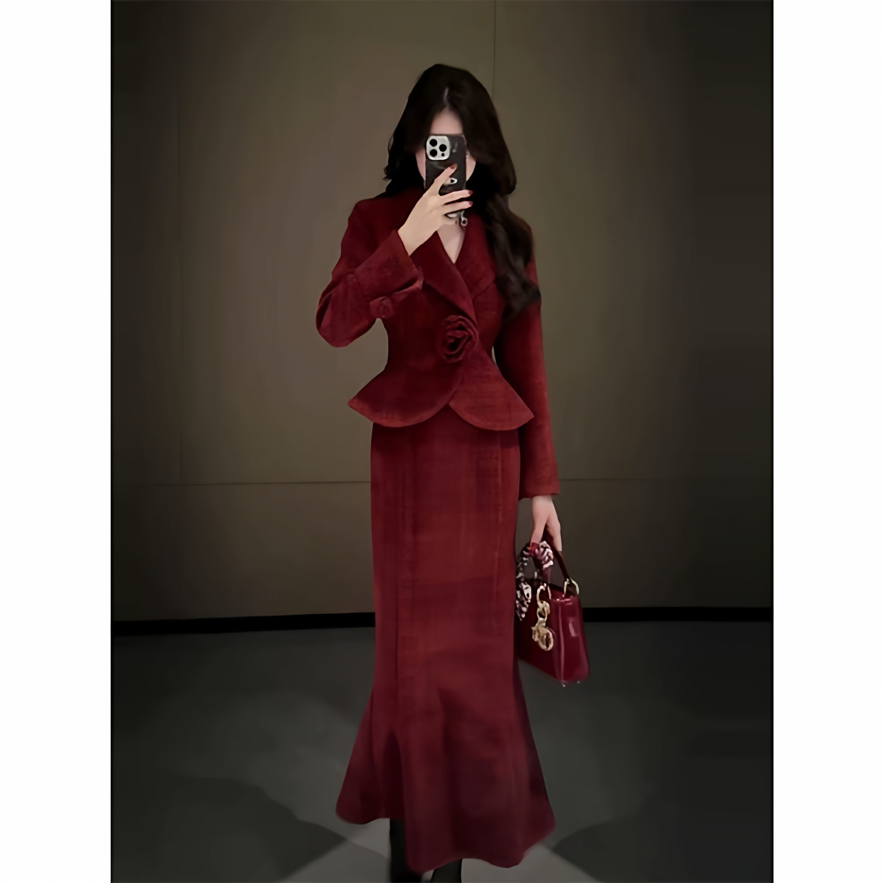 大码胖mm法式复古立体玫瑰外套女小香风包臀鱼尾半裙两件套装ins,淘宝优惠券,粉丝福利购,淘宝优惠卷