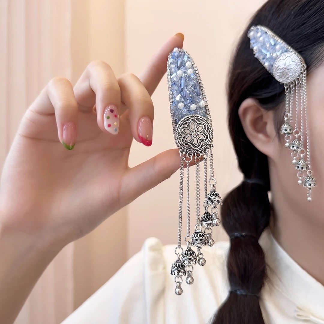 网剧女主苏茉冉同款新中式银色流苏彩钻发夹侧边高定民族风发饰女,淘宝优惠券,粉丝福利购,淘宝优惠卷