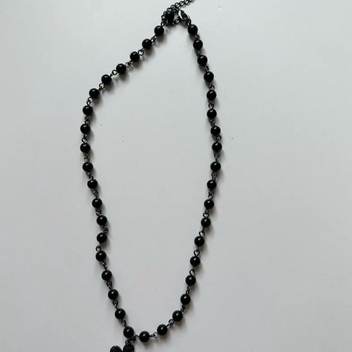 bella周雨彤张泽禹斗娜裴秀智同款夏个性黑色花酷y2k叠戴项链串珠 - 图2