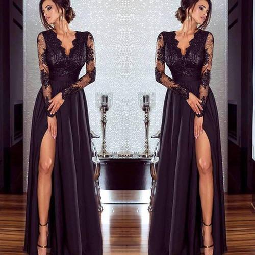 Women sexy lace long dress elegant evening party dresses-图0