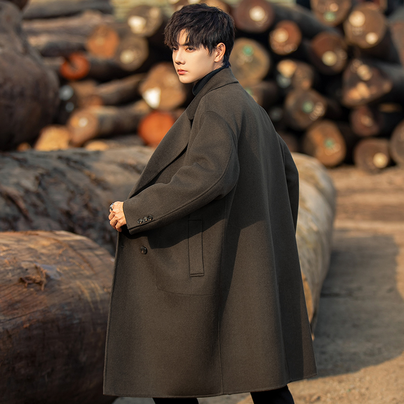 2025秋冬加厚新款羊毛呢子大衣男款高级感双面呢男士英伦风衣外套 - 图1