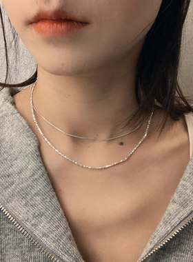 通体S925纯银碎银子锁骨链轻奢小众叠戴素链ins高级感银饰项链潮