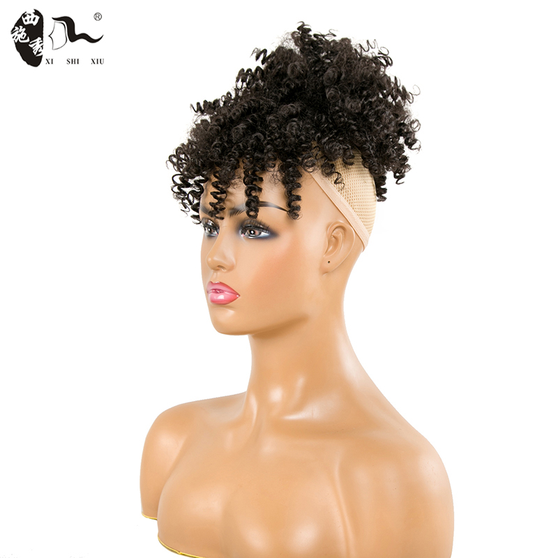 Afro kinky curly ponytail with bangs clips afro puff woman - 图2