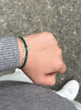 S925银天然孔雀石手链小众设计感高级轻奢精致闺蜜礼物情侣款手链