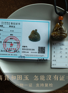 孤品【和田玉.富甲天下】吊坠玉石玉佩男女高档毛衣项链一物一证