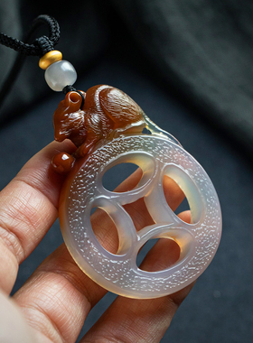 孤品【瑞鼠聚财·玛瑙】天然玛瑙精工雕刻收藏级项链礼物一物一证