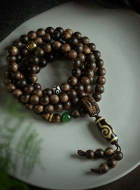 沉香+天珠多圈手串男女情侣手链