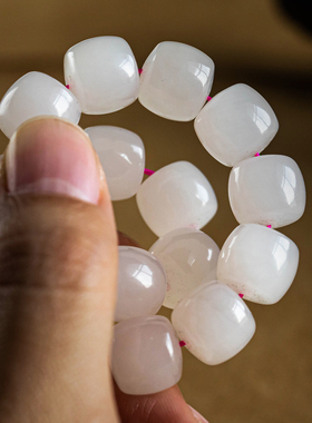 孤品【和田玉·云边月】白玉桶珠素圈手链叠戴高级感  一物一证