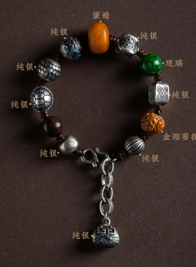 纯银天然蜜蜡手串复古叠戴饰品