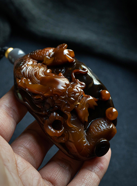 孤品【龙引千财·玛瑙】吊坠高档国风精工雕刻男女款项链一物一证