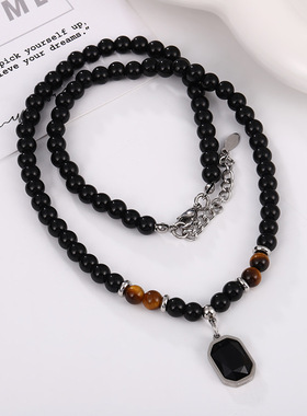 新中式国猫眼石虎眼石串珠项链