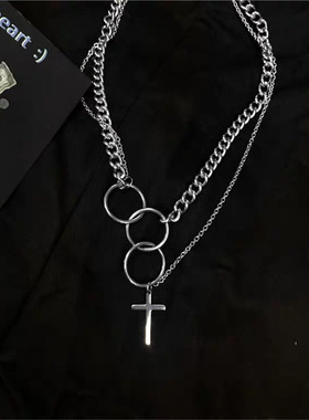 潮酷嘻哈十字架男女同款叠戴项链