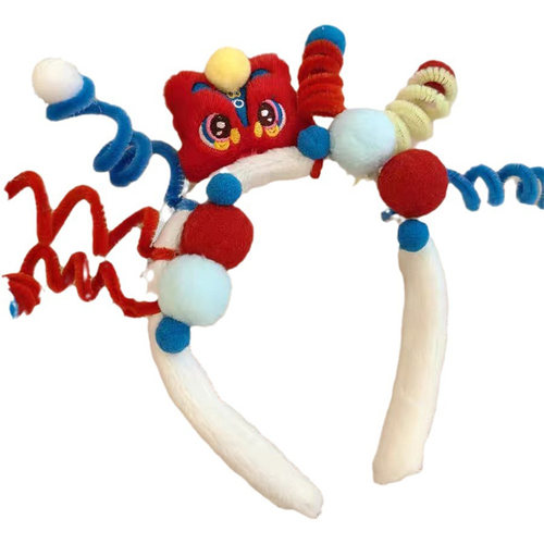 扭扭棒发箍女可爱毛绒洗脸发卡头饰红色国潮醒狮新年头箍秋冬发饰 - 图3