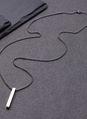 简约一字立体项链男钛钢不掉色
