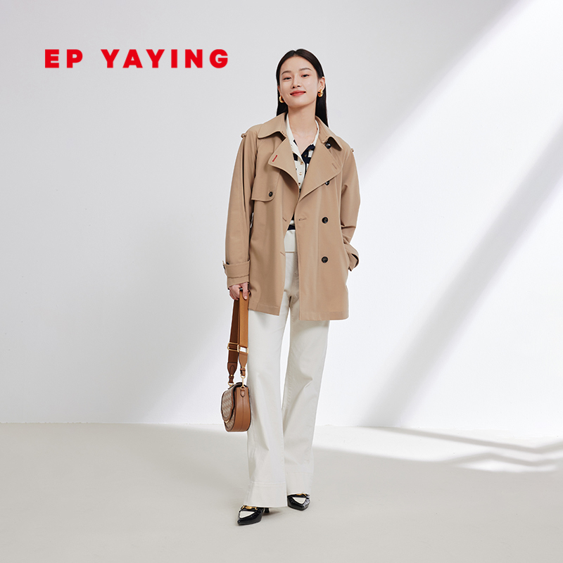 EP YAYING雅莹女装 英伦风羊毛一手长风衣外套 2024春装新品7202A