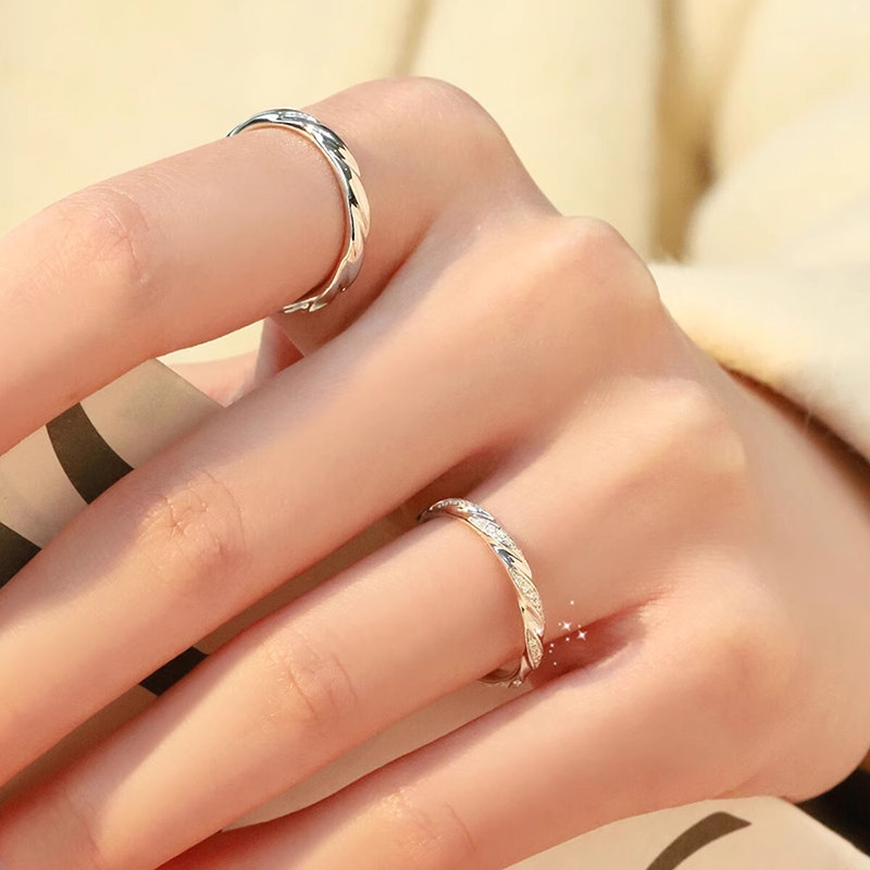 Pure silver closed ring couple ring