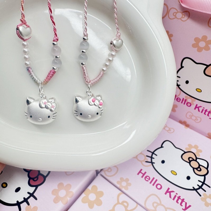 足银999猫头纯银hellokitty手工编绳凯蒂猫银项链吊坠送女友礼物,淘宝优惠券,粉丝福利购,淘宝优惠卷