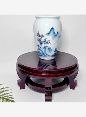 圆形高脚底座花盆酒坛花瓶水缸室内盆景增高实木奇石花架子底托架