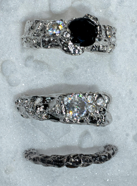 纯银独特风肌理戒指定制款