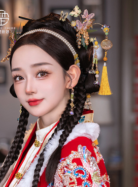 2025款新款中式灯笼新娘结婚秀禾服马面裙复古凤钗旗袍发饰套装