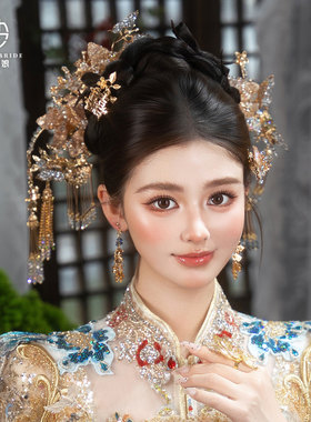金色新中式新娘秀禾蝴蝶发饰