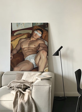 肌肉男装饰画休息卧室挂画喷绘油画室内靠墙工作室男体相框画框