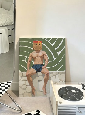 肌肉男纸袋头套装饰画卧室挂画喷绘油画室内靠墙工作室男体艺术