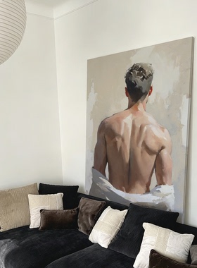 白衣肌肉男高清装饰画卧室挂画喷绘油画室内靠墙工作室男体艺术