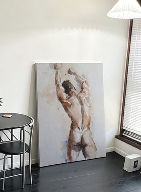 松弛感肌肉男高清装饰画卧室挂画仿水彩喷绘房间室内挂墙靠墙艺术