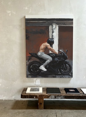 机车肌肉男高清装饰画卧室挂画喷绘油画房间室内挂墙靠墙工作室