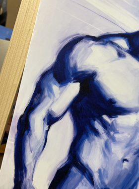 蓝色大只肌肉男装饰画挂画喷绘油画卧室男体工作室艺术玄关画框