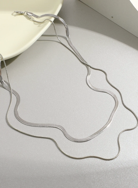 双层叠戴蛇骨链项链女金色颈链