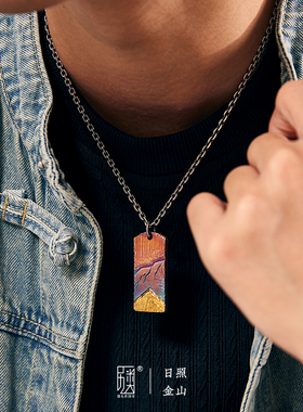 口力米大男纯银镶金吊坠项链