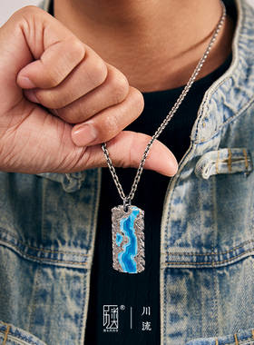 口力米大吊坠项链纯银镶嵌珐琅