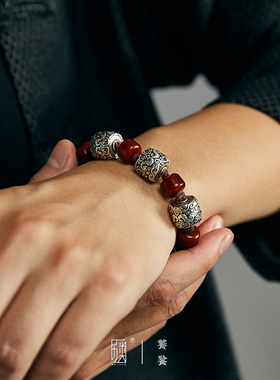口力米大男女牦牛骨纯银国风手链