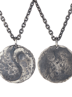 手工定制【阴阳-均衡】项链男个性复古纯银太极圆牌吊坠挂坠饰品